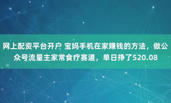网上配资平台开户 宝妈手机在家赚钱的方法，做公众号流量主家常食疗赛道，单日挣了520.08